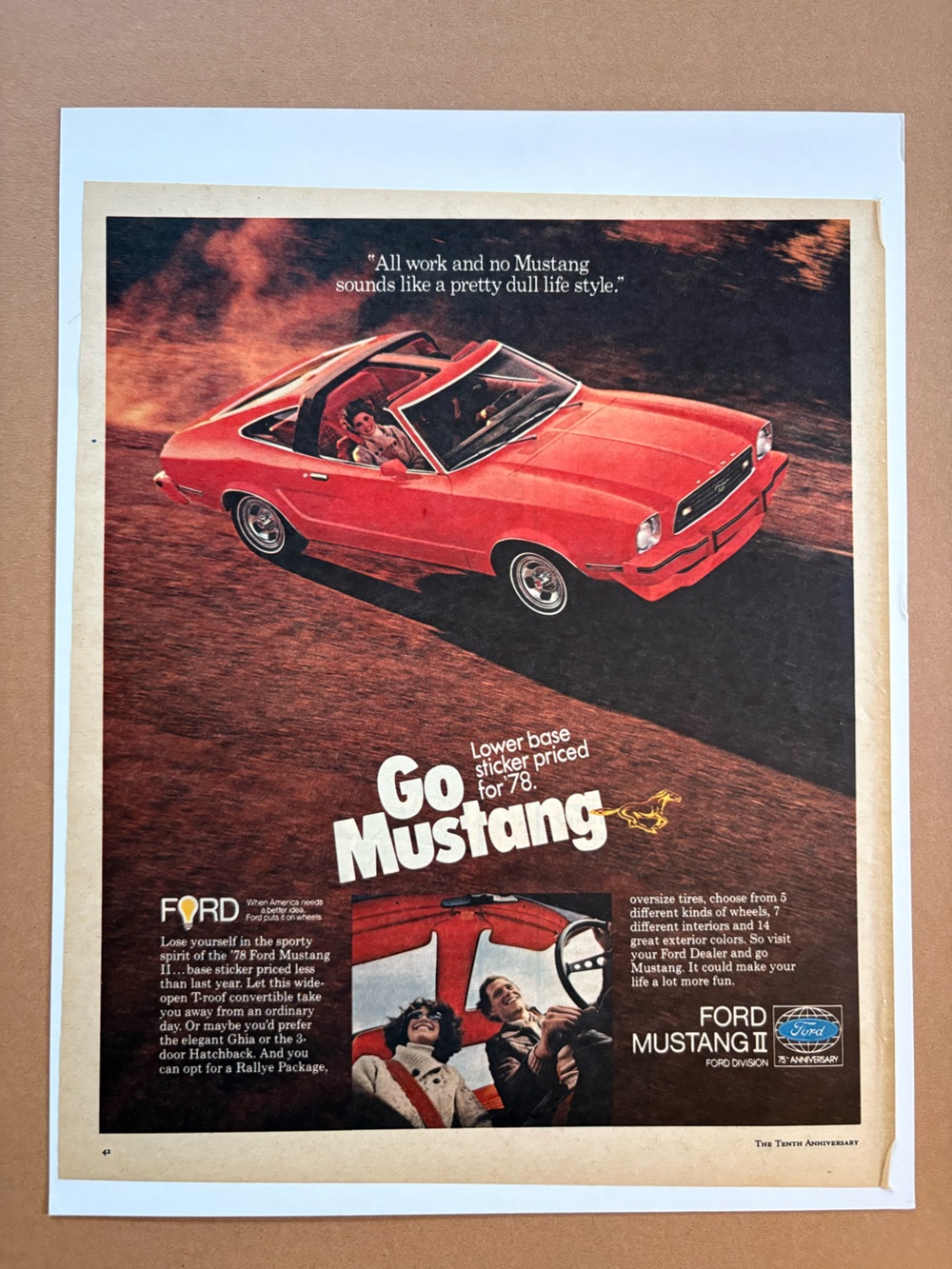 1978 Ford Mustang II “Go Mustang” Original Vintage Magazine Ad Red Coupe